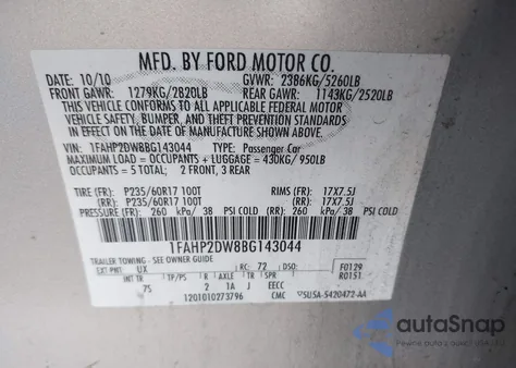 2011 Ford Taurus Se из США, поврежденный, VIN 1FAHP2DW8BG143044